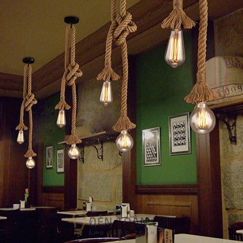 Đèn Thả: Mẫu đèn thả đây thừng đôi trang trí quán cafe