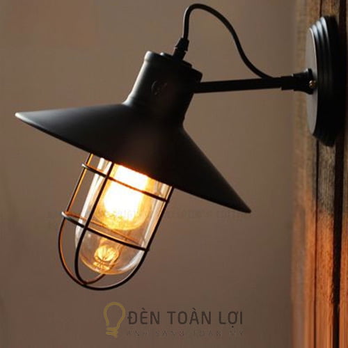 Đèn vách: Đèn vách lồng sắt bóng Edison trang trí quán cafe Hà Nội