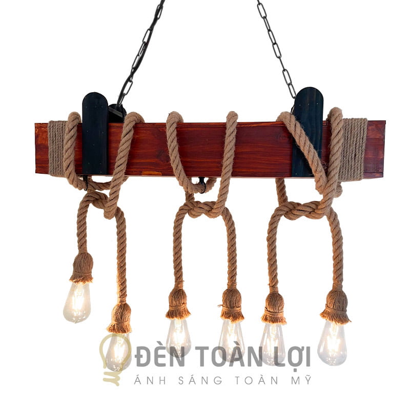 Đèn Gỗ: Mẫu đèn cây gỗ hộp thả trần 6 dây thừng trang trí quán ...