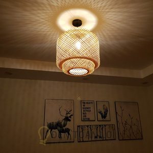 Mẫu đèn tre đan trụ lồng nhau trang trí phòng khách bàn ăn Hà Nội